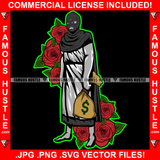 Gangster Man Black Ski Mask Cash Money Bag Red Roses Tattoo Hip Hop Rap Rapper Plug Trap Street Hood Ghetto Swag Thug Hustler Hustling Famous Hustle Baller Trapper Art Graphic Design Logo T-Shirt Print Printing JPG PNG SVG Vector Cut File