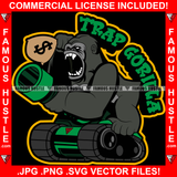 Trap Gorilla Gangster Ape Growling Cash Momey Bag Tank Machine Hip Hop Rap Rapper Street Hood Ghetto Thug Boss Hustler Savage Famous Hustle Quote Art Graphic Design Logo T-Shirt Print Printing JPG PNG SVG Vector Cut File