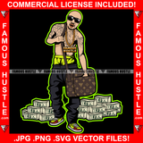 In My Bag Bald Gangster Man Sunglasses Body Tattoo Cash Money Stacks Sneakers Gold Jewelry Rap Plug Trap Street Hood Ghetto Thug Drip Savage Famous Hustle Art Graphic Design Print Printing Vector SVG Cut File