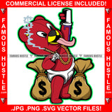 Sauced Up Red Teddy Bear Tongue Out Cigar Smoke Cash Money Bags Gold Jewelry Purple Liquid Rap Plug Trap Street Hood Ghetto Thug Drip Savage Famous Hustle Art Graphic Design Print Printing Vector SVG Cut File