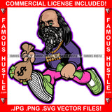 Cash Addict Gangster President Ben Franklin Face Bandanna Running Cash Money Bag Gold Jewelry Hip Hop Trap Street Hood Ghetto Swag Hustling Famous Hustle Baller Trapper Art Graphic Design Logo T-Shirt Print Printing JPG PNG SVG Vector Cut File