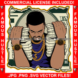 Bank Roll Swole Gangster Black Man Cash Stacks Both Hands Gold Jewelry Watches Dollar Sign Necklace Hip Hop Rap Trap Street Hood Ghetto Hustling Famous Hustle Baller Trapper Art Graphic Design Logo T-Shirt Print Printing JPG PNG SVG Vector Cut File