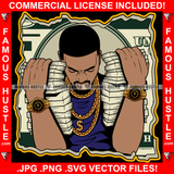 Bank Roll Swole Gangster Black Man Cash Stacks Both Hands Gold Jewelry Watches Dollar Sign Necklace Hip Hop Rap Trap Street Hood Ghetto Hustling Famous Hustle Baller Trapper Art Graphic Design Logo T-Shirt Print Printing JPG PNG SVG Vector Cut File