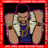 Dope Gangster Black Man Cash Stacks Both Hands Gold Jewelry Watches Dollar Sign Necklace Hip Hop Rap Trap Street Hood Ghetto Hustling Famous Hustle Baller Trapper Art Graphic Design Logo T-Shirt Print Printing JPG PNG SVG Vector Cut File