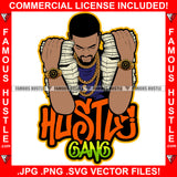 Hustle Gang Gangster Black Man Cash Stacks Both Hands Gold Jewelry Watches Dollar Sign Necklace Hip Hop Rap Trap Street Hood Ghetto Hustling Famous Baller Trapper Quote Art Graphic Design Logo T-Shirt Print Printing JPG PNG SVG Vector Cut File