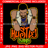 Hustle Gang Gangster Black Man Cash Stacks Both Hands Gold Jewelry Watches Dollar Sign Necklace Hip Hop Rap Trap Street Hood Ghetto Hustling Famous Baller Trapper Quote Art Graphic Design Logo T-Shirt Print Printing JPG PNG SVG Vector Cut File