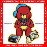 Tons Of Gunz Male Gangster Red Teddy Bear Gold Chain Necklace Pistol Guns Scar Face Cash Money Bundles Bullets Box Swag Thug Hustling Famous Hustle Baller Trapper Art Graphic Design Logo T-Shirt Print Printing JPG PNG SVG Vector Cut File