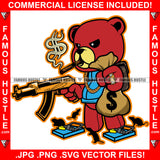 Trap Life Male Gangster Red Teddy Bear Gold Chain Necklace Dollar Sign Smoke Cigar Cash Money Bag Rats Traps Gold Machine Gun Hip Hop Rap Swag Thug Famous Hustle Trapper Art Graphic Design Logo T-Shirt Print Printing JPG PNG SVG Vector Cut File