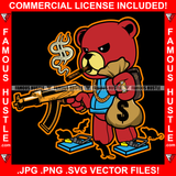 Trap Life Male Gangster Red Teddy Bear Gold Chain Necklace Dollar Sign Smoke Cigar Cash Money Bag Rats Traps Gold Machine Gun Hip Hop Rap Swag Thug Famous Hustle Trapper Art Graphic Design Logo T-Shirt Print Printing JPG PNG SVG Vector Cut File