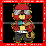 Fuck The World Male Gangster Red Teddy Bear Gold Chain Necklace Glasses Scar Face Cash Money Bag Globe Hip Hop Rap Trap Street Hood Ghetto Swag Thug Famous Hustle Trapper Art Graphic Design Logo T-Shirt Print Printing JPG PNG SVG Vector Cut File