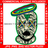 Ski Mask Made Of Cash Money Face Rainbow Cross Eyes Halo Hip Hop Rap Rapper Plug Trap Street Hood Ghetto Swag Thug Hustler Hustling Famous Hustle Baller Trapper Art Graphic Design Logo T-Shirt Print Printing JPG PNG SVG Vector Cut File