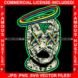 Ski Mask Made Of Cash Money Face Rainbow Cross Eyes Halo Hip Hop Rap Rapper Plug Trap Street Hood Ghetto Swag Thug Hustler Hustling Famous Hustle Baller Trapper Art Graphic Design Logo T-Shirt Print Printing JPG PNG SVG Vector Cut File