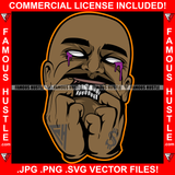 Savage Gangster Bald Man Black Tattoo Purple Dripping Diamond Teeth Showing White Eyes Hip Hop Rap Plug Trap Street Hood Thug Hustler Hustling Famous Hustle Baller Trapper Art Graphic Design Logo T-Shirt Print Printing JPG PNG SVG Vector Cut File