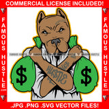 Savage Dripping Gangster Killer Face Pitbull Dog Tattoo Cash Money Bags Angry Face Bull Hip Hop Rap Rapper Plug Trap Hood Ghetto Swag Thug Hustler Hustling Drip Goon Gang Member Art Graphic Design Logo Print Printing Vector SVG Cut File