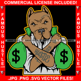 Savage Dripping Gangster Killer Face Pitbull Dog Tattoo Cash Money Bags Angry Face Bull Hip Hop Rap Rapper Plug Trap Hood Ghetto Swag Thug Hustler Hustling Drip Goon Gang Member Art Graphic Design Logo Print Printing Vector SVG Cut File