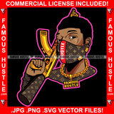 Street God Black Gangster Man Face Mask Gold Gun Jewelry Hip Hop Rap Rapper Plug Trap Street Hood Ghetto Swag Thug Hustler Hustling Famous Hustle Baller Trapper Art Graphic Design Logo T-Shirt Print Printing JPG PNG SVG Vector Cut File