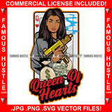 Queen Of Hearts Sexy Gangster Lady Female Cash Money Bundle Bag Gold Machine Gun Hip Hop Rap Rapper Street Hood Ghetto Swag Thug Hustler Hustling Famous Hustle Baller Trapper Quote Art Graphic Design Logo T-Shirt Print Printing JPG PNG SVG Vector Cut File