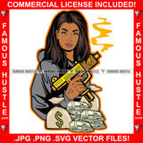 Queen Of Hearts Sexy Gangster Lady Female Cash Money Bundle Bag Gold Machine Gun Hip Hop Rap Rapper Street Hood Ghetto Swag Thug Hustler Hustling Famous Hustle Baller Trapper Art Graphic Design Logo T-Shirt Print Printing JPG PNG SVG Vector Cut File
