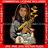Queen Of Hearts Sexy Gangster Lady Female Cash Money Bundle Bag Gold Machine Gun Hip Hop Rap Rapper Street Hood Ghetto Swag Thug Hustler Hustling Famous Hustle Baller Trapper Art Graphic Design Logo T-Shirt Print Printing JPG PNG SVG Vector Cut File