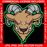 Trap G.O.A.T Goat Gangster Cartoon Character Big Horns Angry Face Gold Jewelry Red Eyes Hip Hop Rap Rapper Plug Trap Street Hood Ghetto Swag Thug Famous Hustle Baller Trapper Art Graphic Design Logo T-Shirt Print Printing JPG PNG SVG Vector Cut File