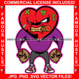 How We Move Mean Angry Red Heart Gold Teeth Cartoon Character Scar Face Bandage Cigarette Cash Money Bags White Eyes Tattoo Hip Hop Rap Trap Street Thug Flex Drip Boss Famous Hustle Hustling Art Graphic Design Print Printing Vector SVG Cut File