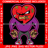 How We Move Mean Angry Red Heart Gold Teeth Cartoon Character Scar Face Bandage Cigarette Cash Money Bags White Eyes Tattoo Hip Hop Rap Trap Street Thug Flex Drip Boss Famous Hustle Hustling Art Graphic Design Print Printing Vector SVG Cut File