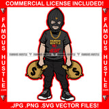 Gangster Hustle Man Ski Mask White Eyes Mean Face Gold Teeth Jewelry Necklace Sneakers Cash Money Bags Hip Hop Rap Rapper Plug Trap Street Hood Gang Member Famous Hustle Art Graphic Design Logo T-Shirt Print Printing JPG PNG SVG Vector Cut File