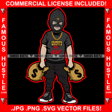 Gangster Hustle Man Ski Mask White Eyes Mean Face Gold Teeth Jewelry Necklace Sneakers Cash Money Bags Hip Hop Rap Rapper Plug Trap Street Hood Gang Member Famous Hustle Art Graphic Design Logo T-Shirt Print Printing JPG PNG SVG Vector Cut File