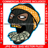 Money Talk Black Ski Mask Gangster Man Mean Face Cash In Gold Teeths White Eyes Hip Hop Rap Trap Street Hood Ghetto Swag Thug Hustler Hustling Famous Hustle Baller Trapper Art Graphic Design Logo T-Shirt Print Printing JPG PNG SVG Vector Cut File