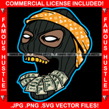 Money Talk Black Ski Mask Gangster Man Mean Face Cash In Gold Teeths White Eyes Hip Hop Rap Trap Street Hood Ghetto Swag Thug Hustler Hustling Famous Hustle Baller Trapper Art Graphic Design Logo T-Shirt Print Printing JPG PNG SVG Vector Cut File