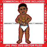 Runnin' The Streets Gangster Baby Boy In Diaper Mean Face Chain Tattoo Hip Hop Rap Hustler Boss Drip Trap Hood Thug Street Mafia Mob Famous Hustle Rich Art Graphic Design Logo Print Printing Vector SVG Cut File