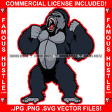 Gangster Gorilla Growling Ape Hip Hop Rap Rapper Plug Trap Street Hood Ghetto Swag Thug Hustler Hustling Famous Hustle Baller Trapper Art Graphic Design Logo T-Shirt Print Printing JPG PNG SVG Vector Cut File