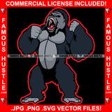 Gangster Gorilla Growling Ape Hip Hop Rap Rapper Plug Trap Street Hood Ghetto Swag Thug Hustler Hustling Famous Hustle Baller Trapper Art Graphic Design Logo T-Shirt Print Printing JPG PNG SVG Vector Cut File