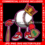 King Gangster Ball Cash Money Bag Sneakers Baseball Bat  Hip Hop Rap Rapper Plug Trap Street Hood Ghetto Swag Thug Hustler Hustling Famous Hustle Baller Trapper Art Graphic Design Logo T-Shirt Print Printing JPG PNG SVG Vector Cut File