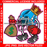 Famous Hustle Gangster King Football Helment Holding Football Cash Money Bag Sneakers Hip Hop Rap Rapper Trap Street Hood Swag Thug Boss Grind Hustler Hustling Drip Dripping Savage Drug Dealer Art Graphic Design Print Printing Vector SVG Cut File