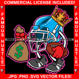 Famous Hustle Gangster King Football Helment Holding Football Cash Money Bag Sneakers Hip Hop Rap Rapper Trap Street Hood Swag Thug Boss Grind Hustler Hustling Drip Dripping Savage Drug Dealer Art Graphic Design Print Printing Vector SVG Cut File