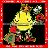 Famous Hustle Gangster King Work Helment Holding Hammer Cash Money Bag Sneakers Hip Hop Rap Rapper Trap Street Hood Swag Thug Boss Grind Hustler Hustling Drip Dripping Savage Drug Dealer Art Graphic Design Print Printing Vector SVG Cut File