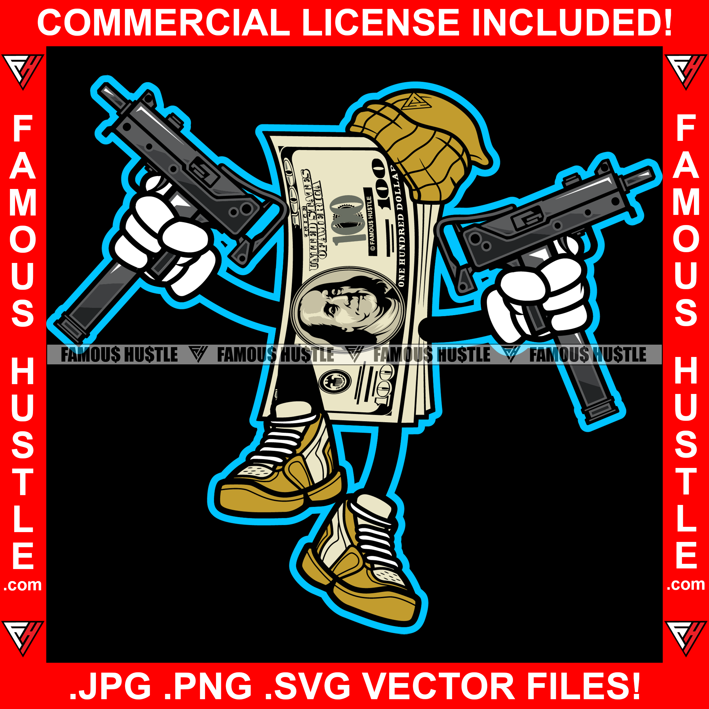Hustle Gangster 100 Dollar Bill Money Cash Machine Guns Cap