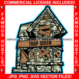 Trap Queen Abandoned House Made Of Cash $100 Dollar Bills Money Pattern Gold Coins Ghetto Home Hood Hip Hop Rap Rapper Plug Wire Hood Ghetto Swag Thug Hustler Trapper Famous Hustle Art Graphic Design Logo T-Shirt Print Printing JPG PNG SVG Vector Cut File