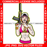 Sexy Gangster Lady Boss Bitch Female Sexy Dress Gold Jewelry Machine Gun Cap Hand Body Tattoo Hip Hop Rap Plug Trap Street Hood Ghetto Hustler Hustling Drip Rich Thug Famous Hustle Art Graphic Design Logo Print Printing Vector SVG Cut File