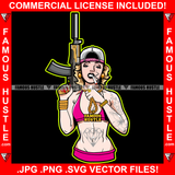 Sexy Gangster Lady Boss Bitch Female Sexy Dress Gold Jewelry Machine Gun Cap Hand Body Tattoo Hip Hop Rap Plug Trap Street Hood Ghetto Hustler Hustling Drip Rich Thug Famous Hustle Art Graphic Design Logo Print Printing Vector SVG Cut File
