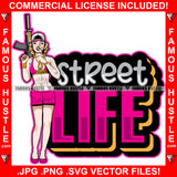 Street Life Sexy Gangster Lady Female Body Tattoo Hot Dress Gold Jewelry Smoking Machine Gun Cap Hip Hop Rap Plug Trap Street Hood Ghetto Hustler Hustling Drip Rich Thug Famous Hustle Quote Art Graphic Design Logo Print Printing Vector SVG Cut File