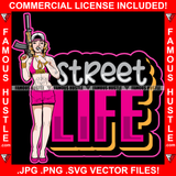 Street Life Sexy Gangster Lady Female Body Tattoo Hot Dress Gold Jewelry Smoking Machine Gun Cap Hip Hop Rap Plug Trap Street Hood Ghetto Hustler Hustling Drip Rich Thug Famous Hustle Quote Art Graphic Design Logo Print Printing Vector SVG Cut File