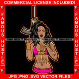 Sexy Gangster Lady Boss Bitch Female Sexy Dress Gold Jewelry Machine Gun Hand Body Tattoo Hip Hop Rap Plug Trap Street Hood Ghetto Hustler Hustling Drip Rich Thug Famous Hustle Art Graphic Design Logo Print Printing Vector SVG Cut File