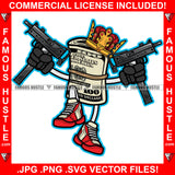 King Gangster 100 Dollar Bill Money Roll Cash Bags Machine Guns Pointing Red Gloves Sneakers Hip Hop Hat Cap Sneakers Hip Hop Rap Drip Plug Trap Hood Tattoo Cartoon Character Ghetto Art Graphic Design Logo Print Printing Vector SVG Cut File