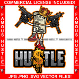 Hustle King Gangster 100 Dollar Bill Money Roll Cash Bags Machine Guns Pointing Red Gloves Sneakers Hip Hop Hat Cap Sneakers Hip Hop Rap Drip Plug Trap Hood Tattoo Cartoon Character Ghetto Quote Art Graphic Design Logo Print Printing Vector SVG Cut File