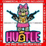 Hustle Adorable Female Gangster Teddy Bear Girl Dollar $100 Bill Pattern Clothes Outfit Gold Jewelry Pink Bow Machine Guns Tattoo Hip Hop Rap Street Hustler Hustling Drip Rich Quote Art Graphic Design Logo Print Printing Vector SVG Cut File