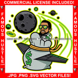 Gangster Man Boy Glasses In Space Sitting On Cash Money Bag Rocket In Outer Space Near Planet Moon Spaceman Astronomy Hip Hop Rap Rapper Hustler Hustling Famous Hustle Artwork Art Graphic Design Logo T-Shirt Print Printing JPG PNG SVG Vector Cut File