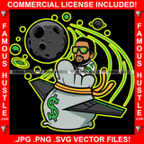 Gangster Man Boy Glasses In Space Sitting On Cash Money Bag Rocket In Outer Space Near Planet Moon Spaceman Astronomy Hip Hop Rap Rapper Hustler Hustling Famous Hustle Artwork Art Graphic Design Logo T-Shirt Print Printing JPG PNG SVG Vector Cut File