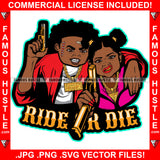 Ride Or Die Two Babies Gangster Boy And Girl Mean Scar Face Gold Gund Jewelry Teeth Pig Tail Female Hair Gang Sign Gesture Hip Hop Hood Ghetto Thug Hustler Drip Famous Hustle Quote Art Graphic Design Logo T-Shirt Print Printing JPG PNG SVG Vector Cut File
